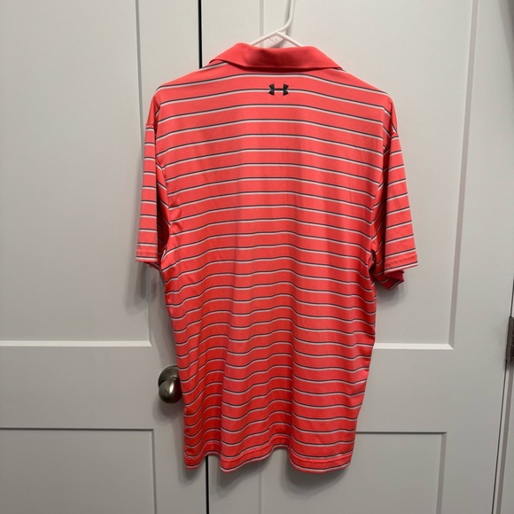 Under Armour Men's Golf Polo Shirt LG Loose Fit Coral Striped 1342082 Heatgear - Picture 8 of 8